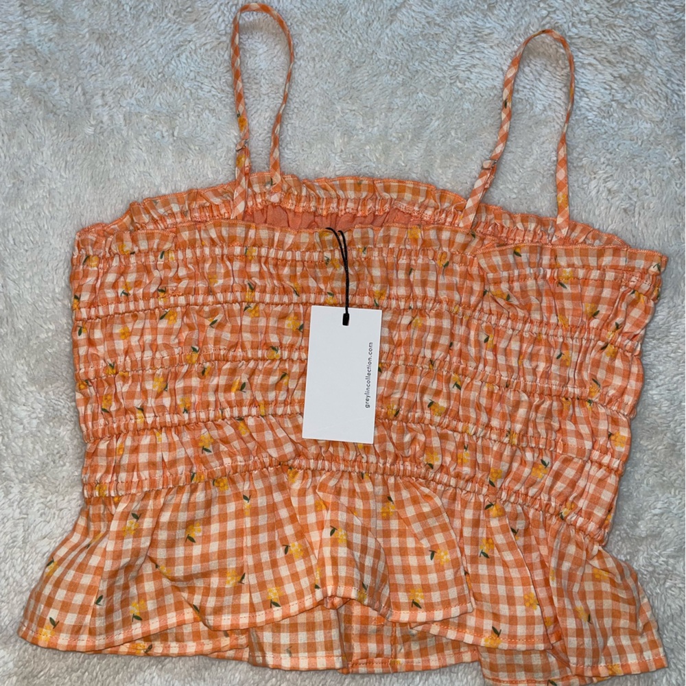 Greylin Orange Smocked‎ Peplum Camisole - Picture 4 of 6